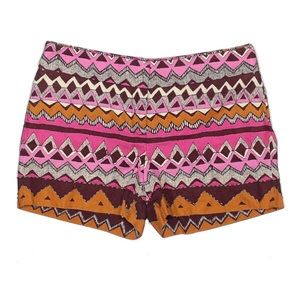 ANN TAYLOR LOFT Beaded Embroidering Bohemian Geometrical Aztec Linen Shorts